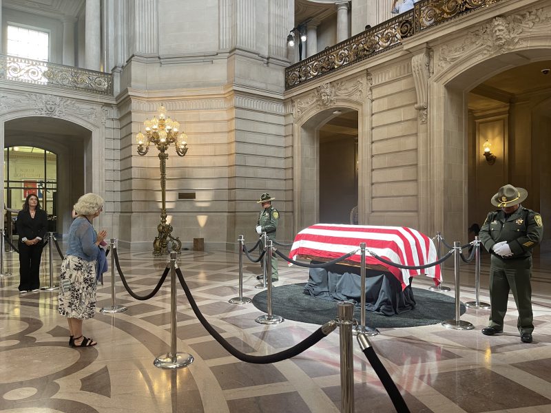 Dianne Feinstein's casket sits in City Hall, as citizens step up to pay their respects.