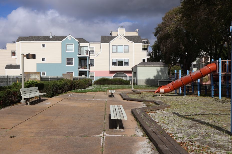 A playground with a slide.