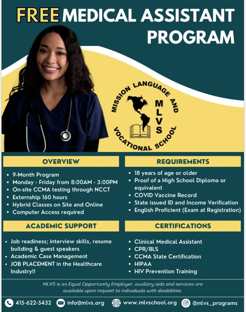 A flyer for the free medical assistant program.