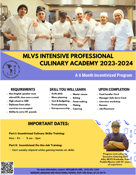 A flyer for mls's professional culinary academy.