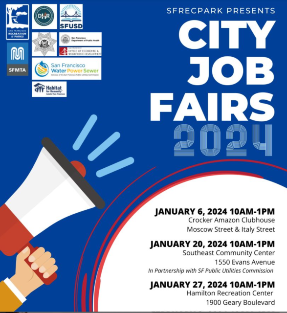 A flyer for the city job fairs in january.