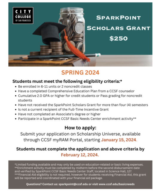A flyer for the sparkpoint scholarship grant.