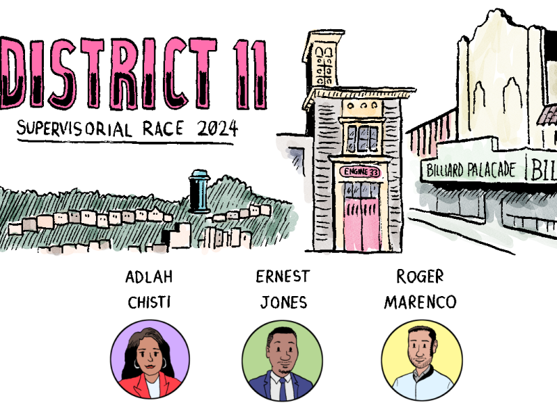 Drawings of the three supervisor candidates for District 11.