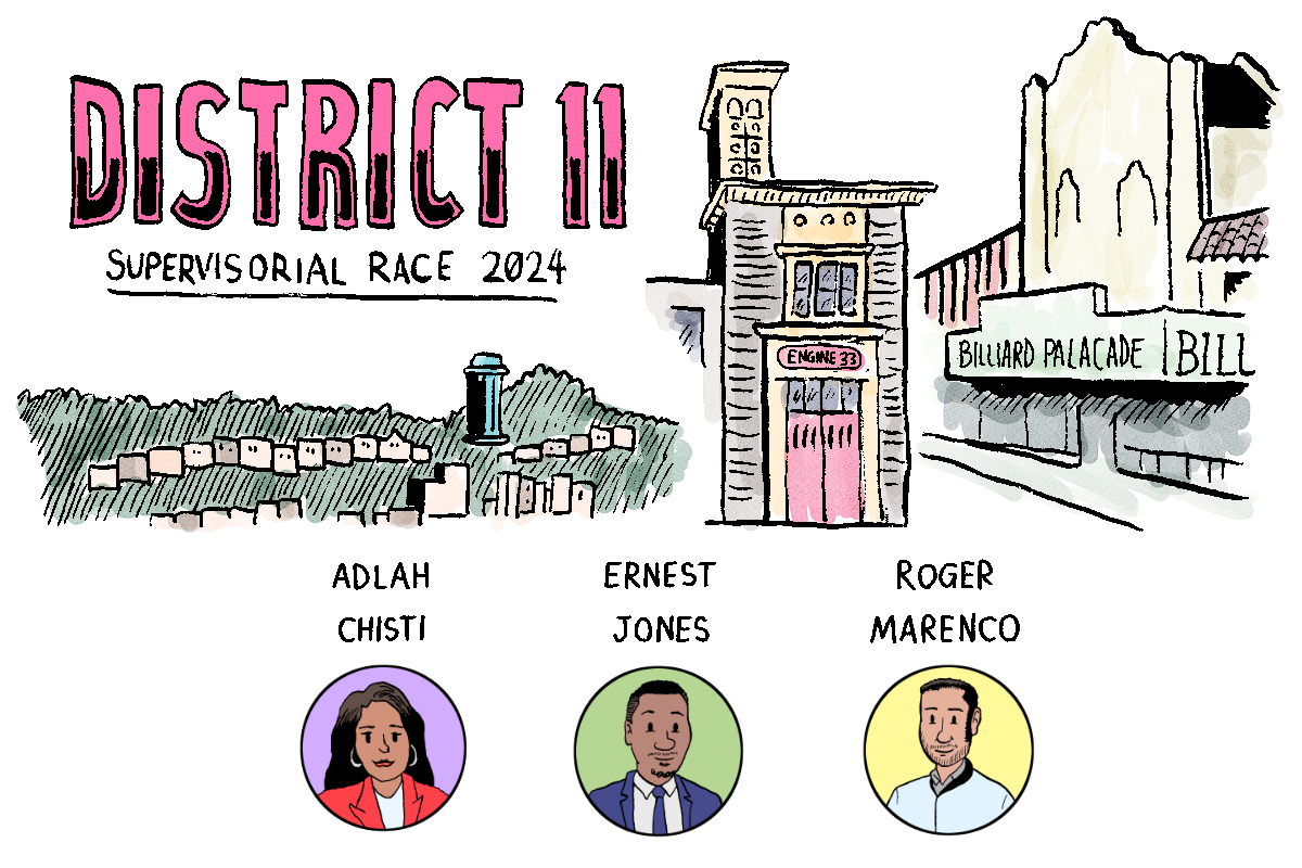 Drawings of the three supervisor candidates for District 11.