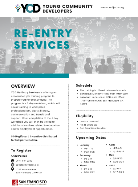 A flyer for ycd's re-entry services.