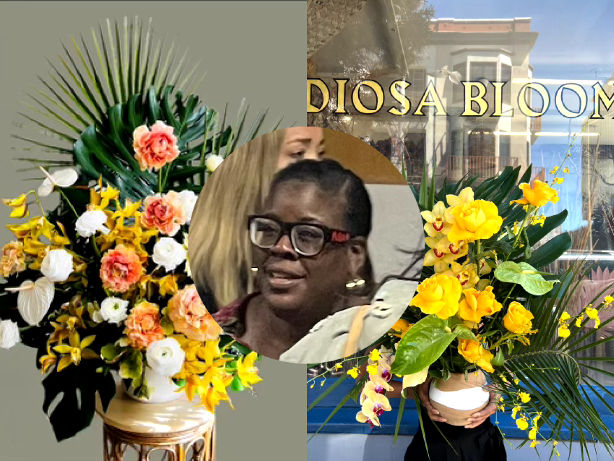 a collage of flower bouquets and Kyra Worthy