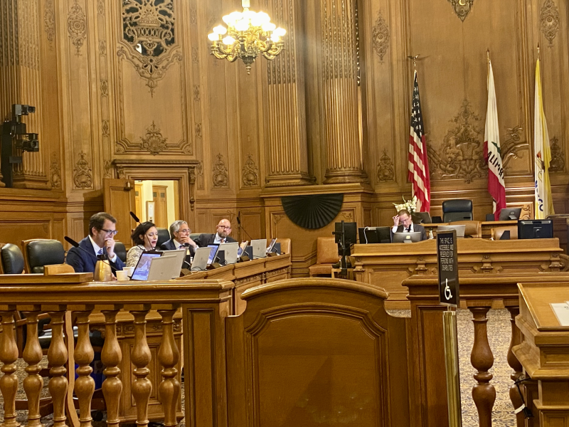 San francisco city council chambers having a Land Use and Transportation meeting
